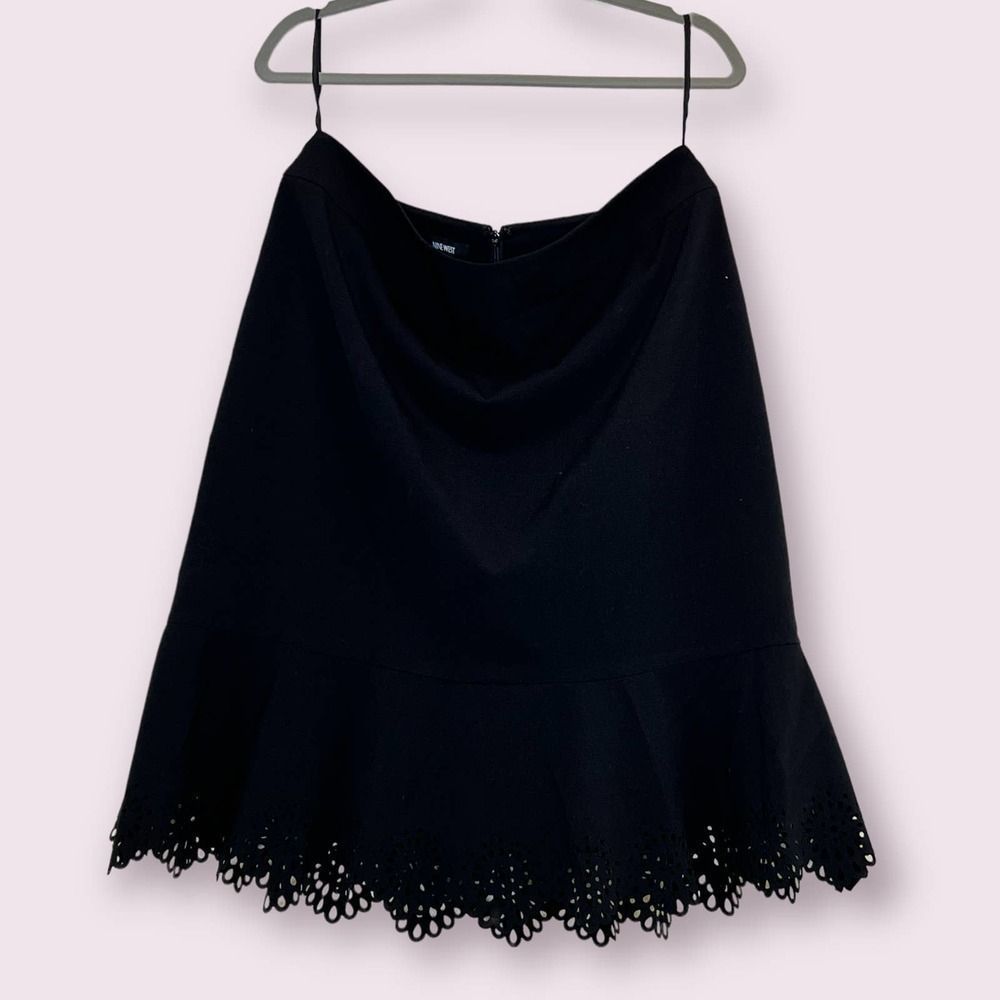 NWT- Nine West Plus Size Black Peplum Eyelet Skirt-Size 14W
